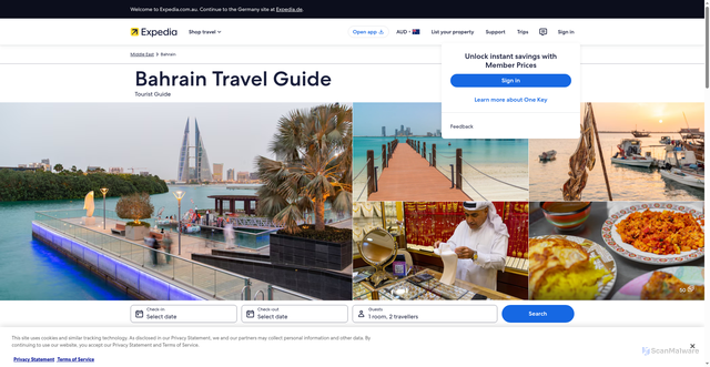 Security scan screenshot of https://www.expedia.com.au/Bahrain.dx14