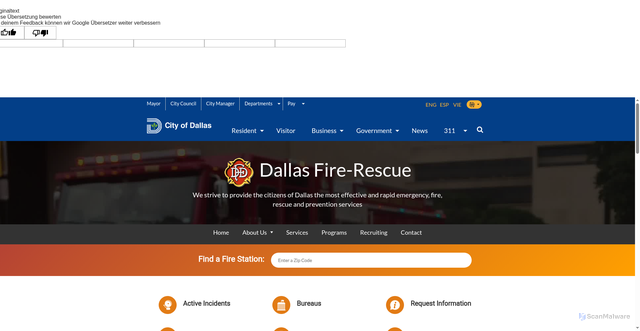 Security scan screenshot of https://dallascityhall.com/departments/fire-rescue/Pages/default.aspx
