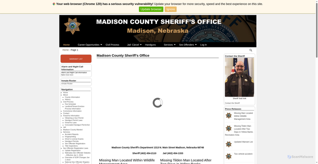 Security scan screenshot of https://madisonsheriffne.gov/