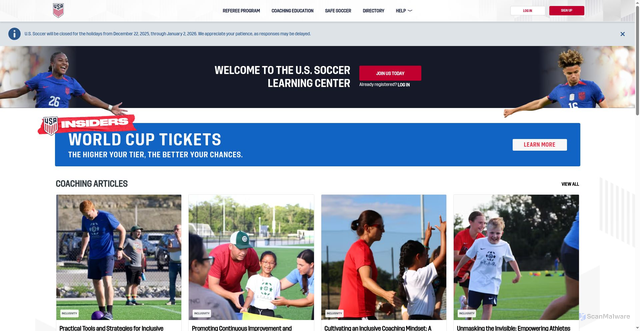Security scan screenshot of https://learning.ussoccer.com/