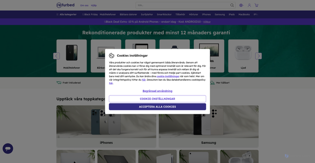 Security scan screenshot of https://www.refurbed.se/