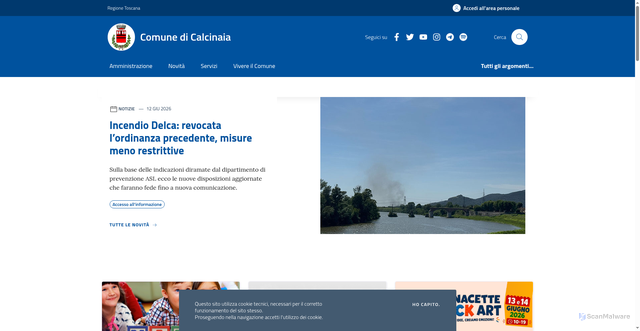 Security scan screenshot of https://www.comune.calcinaia.pi.it