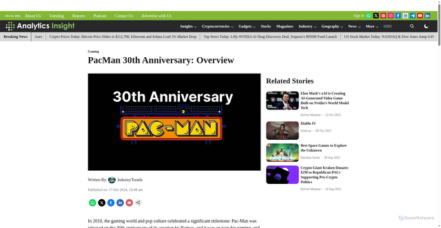 Security scan screenshot of https://www.analyticsinsight.net/gaming/pacman-30th-anniversary-overview