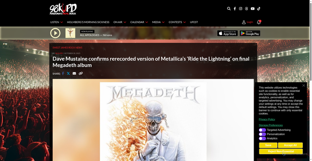 Security scan screenshot of https://98kupd.com/dave-mustaine-confirms-rerecorded-version-of-metallicas-ride-the-lightning-on-final-megadeth-album/