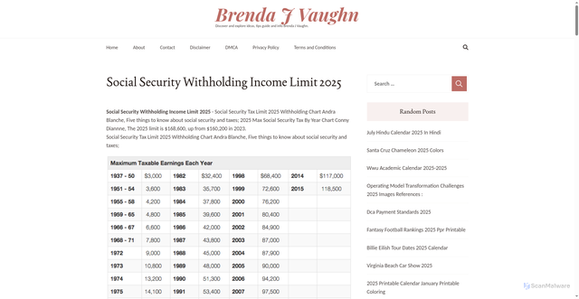 Security scan screenshot of https://brendajvaughnj.pages.dev/bdwmu-new-social-security-withholding-income-limit-2025-smstc/