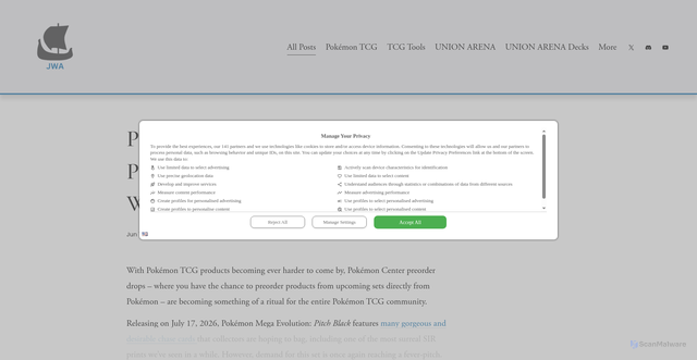 Security scan screenshot of https://www.josephwriteranderson.com/blog/pitch-black-pokmon-center-preorders-go-live-with-9-hour-wait-time