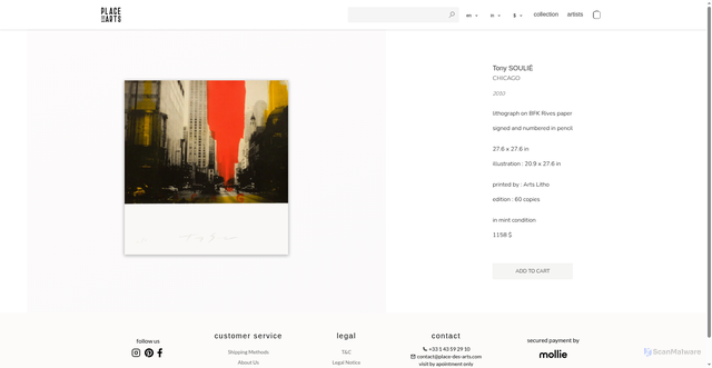 Security scan screenshot of https://place-des-arts.com/en/artist/Tony-SOULIE/HDRgppT8d7Hon6jtF/Chicago/5c93e319d018451640601ed3