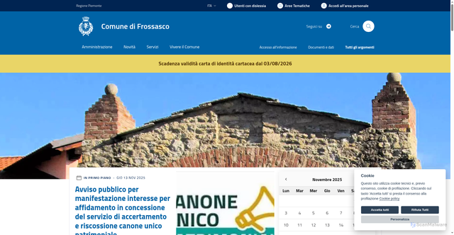 Security scan screenshot of https://www.comune.frossasco.to.it/