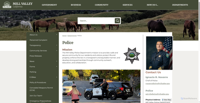 Security scan screenshot of https://millvalleypolice.gov/