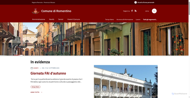 Security scan screenshot of https://www.comune.romentino.no.it/it-it/home