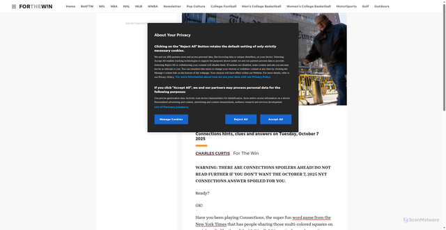 Security scan screenshot of https://ftw.usatoday.com/story/tech/gaming/2025/10/07/connections-hints-today-clues-answers-october-7-2025/86561828007/