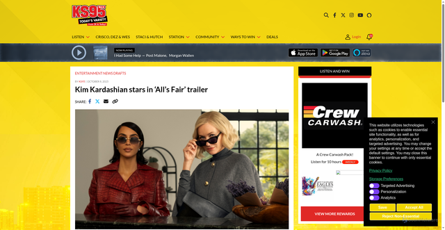 Security scan screenshot of https://www.ks95.com/kim-kardashian-stars-in-alls-fair-trailer/