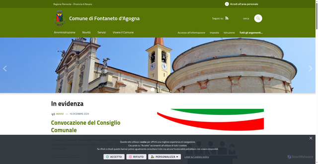 Security scan screenshot of https://www.comune.fontaneto.no.it/it-it/home