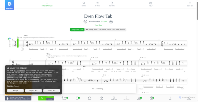 Security scan screenshot of https://www.songsterr.com/a/wsa/pearl-jam-even-flow-tab-s384
