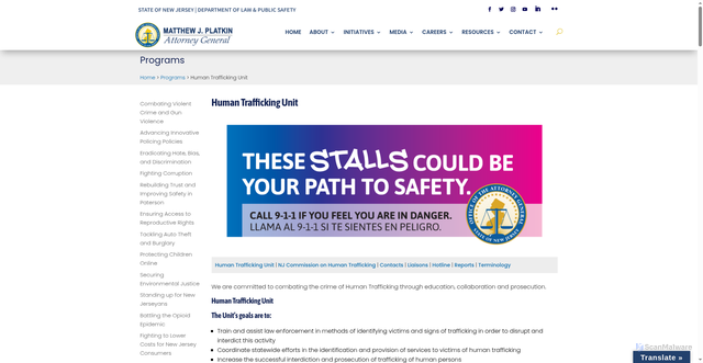 Security scan screenshot of https://www.nj.gov/oag/dcj/humantrafficking/