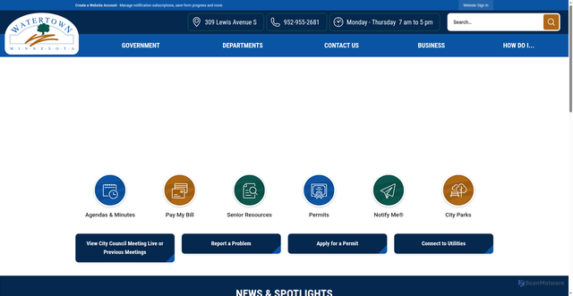 Security scan screenshot of https://watertownmn.gov/