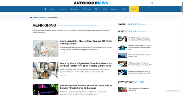 Security scan screenshot of https://www.autobodynews.com/repair-operations/refinish