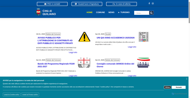 Security scan screenshot of https://www.comune.quiliano.sv.it/