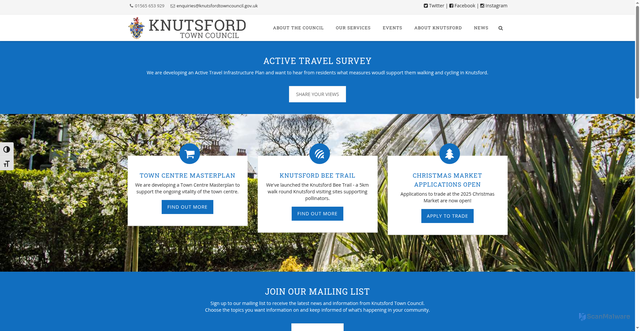 Security scan screenshot of https://www.knutsfordtowncouncil.gov.uk/