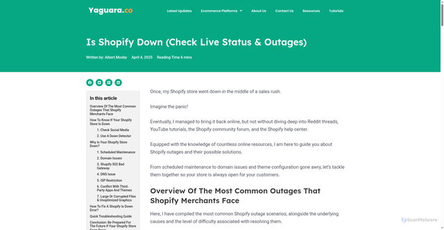 Security scan screenshot of https://www.yaguara.co/is-shopify-down/