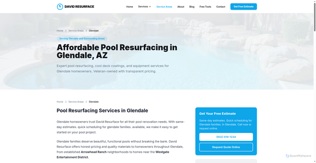 Security scan screenshot of https://lp2601241041-david-resurface-m6rz8v.pages.dev/service-areas/glendale/