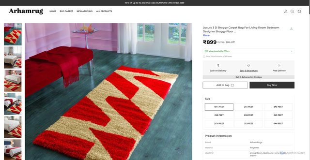 Security scan screenshot of https://arhamrug.shop/Luxury-3-D-Shaggy-Carpet-Rug-For-Living-Room-Bedroom/catalogue/Vupe7Hbm/SA396K3p