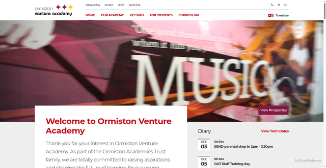 Security scan screenshot of https://ormistonventureacademy.co.uk/