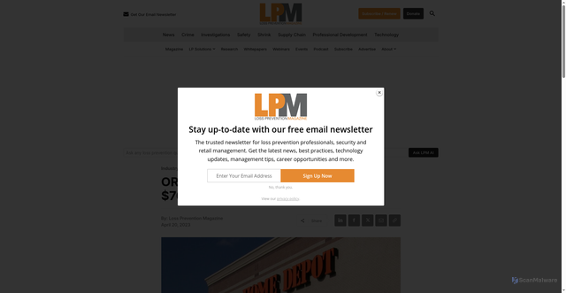 Security scan screenshot of https://losspreventionmedia.com/organized-retail-theft-california-home-depot/
