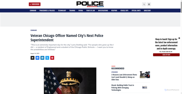 Security scan screenshot of https://www.policemag.com/command/news/15544229/veteran-chicago-officer-named-citys-next-police-superintendent