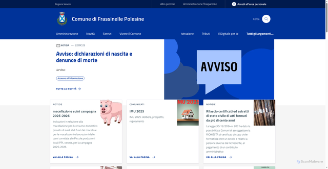 Security scan screenshot of https://www.comune.frassinelle-polesine.ro.it/