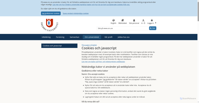 Security scan screenshot of https://www.oru.se