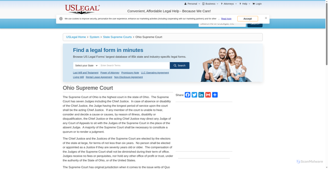 Security scan screenshot of https://system.uslegal.com/state-supreme-courts/ohio-supreme-court/
