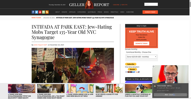 Security scan screenshot of https://gellerreport.com/2025/11/intifada-at-park-east-jew-hating-mobs-target-135-year-old-nyc-synagogue.html/