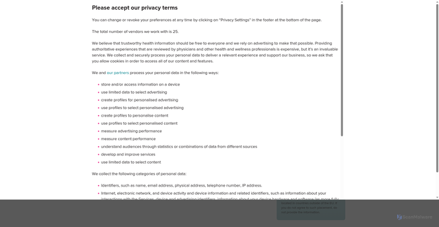Security scan screenshot of https://www.healthline.com/health/birth-control-depo-provera-shot