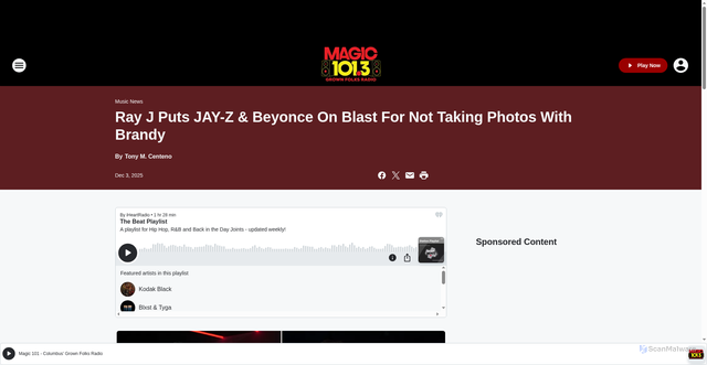 Security scan screenshot of https://mymagic101.iheart.com/content/2025-12-03-ray-j-puts-jay-z-beyonce-on-blast-for-not-taking-photos-with-brandy/