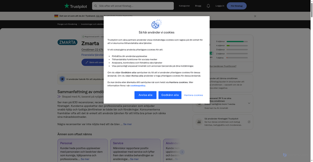 Security scan screenshot of https://se.trustpilot.com/review/zmarta.se?apcid=0069d221b04d3c860e36860a&utm_medium=Trustbox&utm_source=EmailNewsletter1