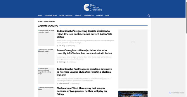 Security scan screenshot of https://www.thechelseachronicle.com/tag/jadon-sancho/