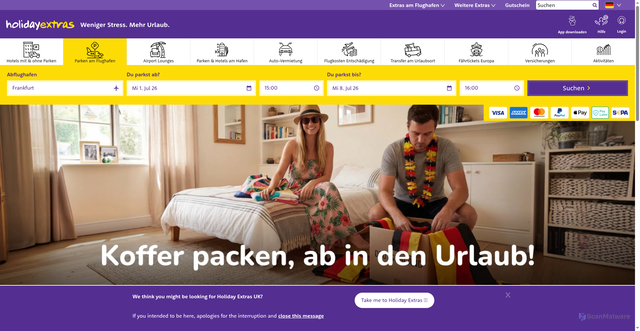 Security scan screenshot of http://www.holidayextras.com/de/
