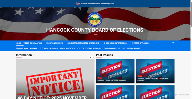Security scan screenshot of https://hancockcountyohioelections.gov/