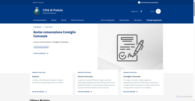 Security scan screenshot of https://comune.padula.sa.it/