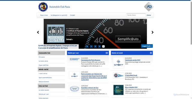 Security scan screenshot of https://pavia.aci.it/