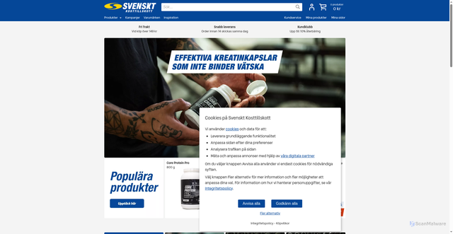 Security scan screenshot of https://svensktkosttillskott.se