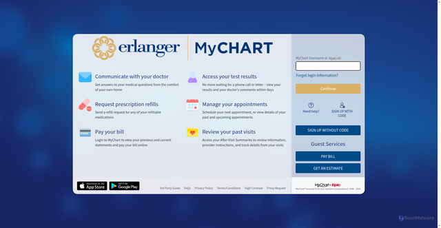 Security scan screenshot of https://mychart.erlanger.org