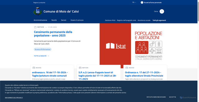 Security scan screenshot of https://www.comune.moiodecalvi.bg.it/