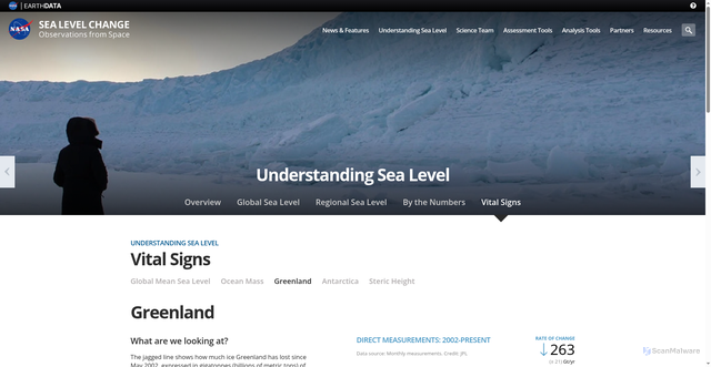 Security scan screenshot of https://sealevel.nasa.gov/understanding-sea-level/key-indicators/greenland/