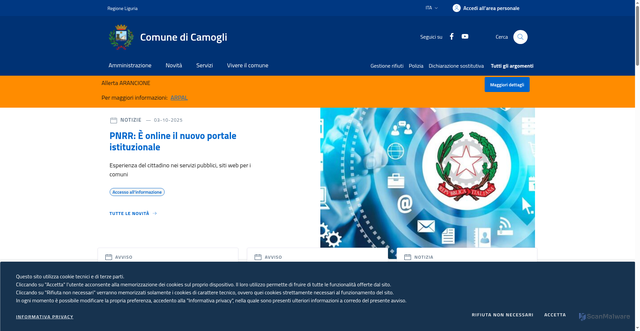 Security scan screenshot of https://www.comune.camogli.ge.it/