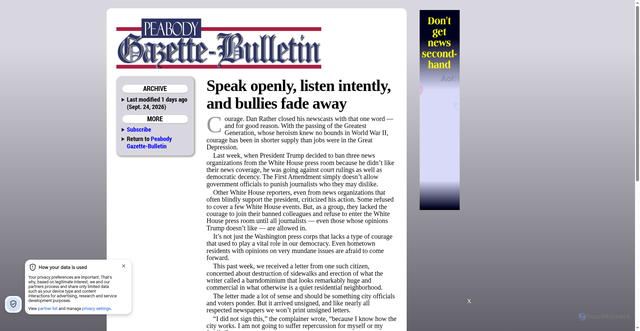 Security scan screenshot of http://www.peabodykansas.com/direct/speak_openly_listen_intently_and_bullies_fade_away+5801edit+537065616b206f70656e6c792c206c697374656e20696e74656e746c792c20616e642062756c6c69657320666164652061776179
