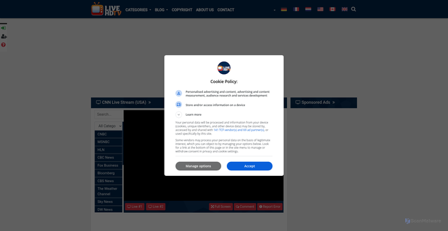 Security scan screenshot of https://www.livehdtv.com/ch612/