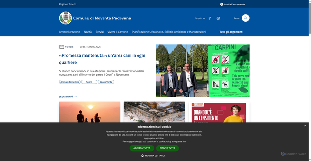 Security scan screenshot of https://www.comune.noventa.pd.it/it