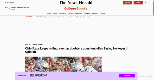 Security scan screenshot of https://www.news-herald.com/2025/11/15/ohio-state-keeps-rolling-even-as-doubters-question-julian-sayin-buckeyes/